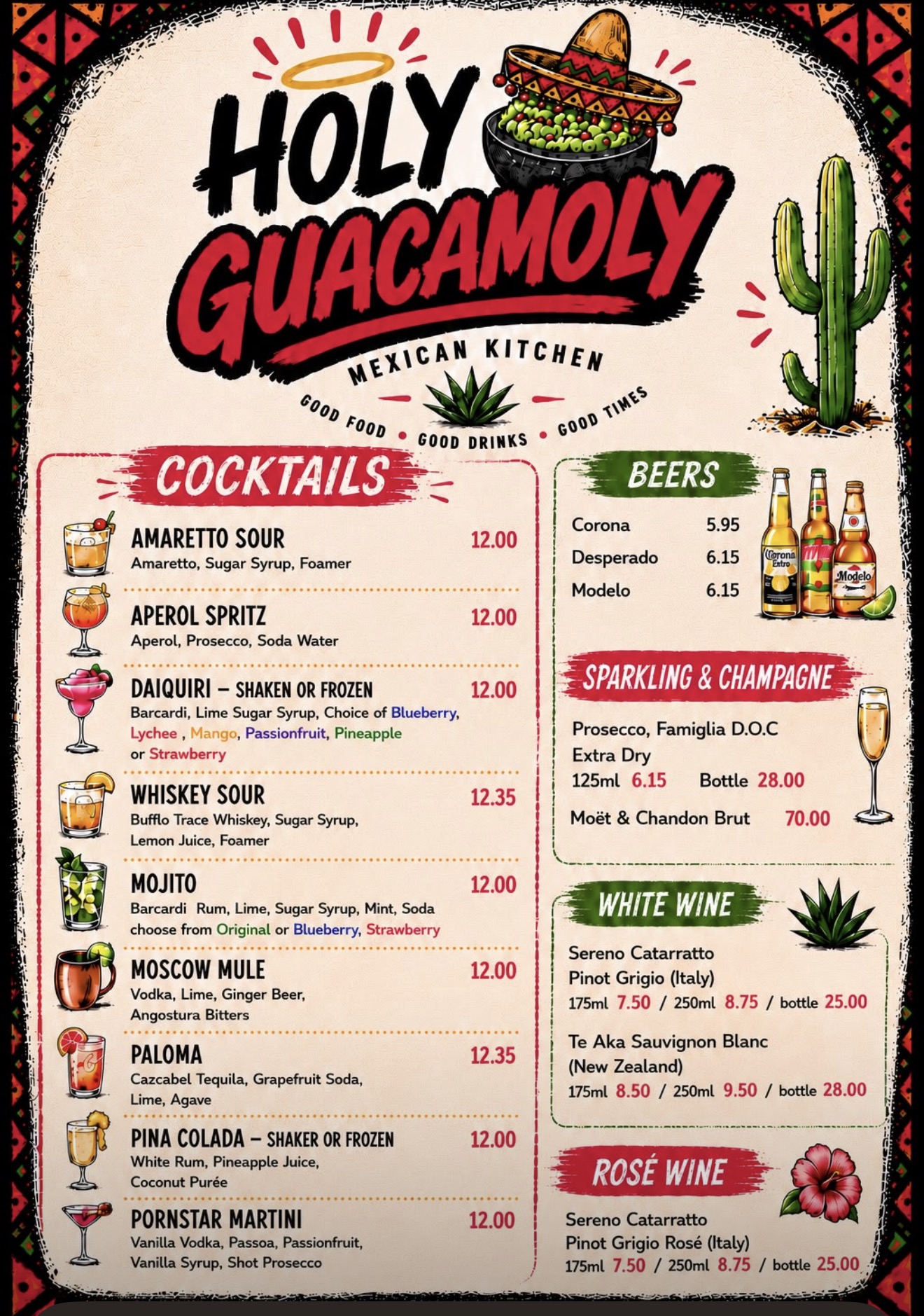 Holy Guacamoly cocktail and drinks menu