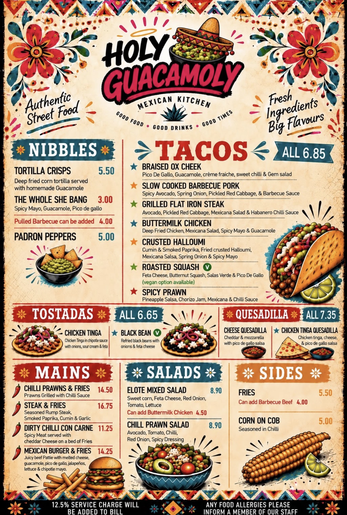 Holy Guacamoly illustrated food menu